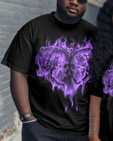 Couple Plus Size Fashion Flame Love Skull Print Round Neck Short Sleeve T-Shirt